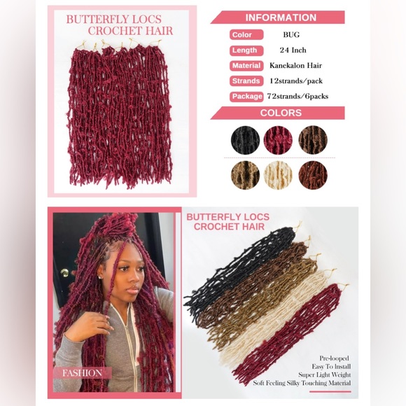 24” 6 Pack Butterfly Locs Crochet Hair Soft Locs Crochet Braids for Black Women - Picture 3 of 10